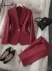 Женские брюки из двух предметов Yitimuceng, однотонные комплекты, 2023, блейзер с отложным воротником и одной пуговицей, офисные женские повседневные брючные костюмы 231127