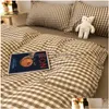 Conjuntos de cama Nordic Grid Duvet Er Set com Bedsheet Fronha 220x240 Quilt 4pcs3pcs Moda Consolador Cama Roupa 231121 Drop Delive DHS2N