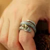 Küme halkaları trend oyma yılan boynuzları ejderha yüzüğü erkek ayarlanabilir parmak aksesuarları çok katmanlı gümüş 925 erkekler için retro mücevher