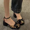 샌들 레오파드 플랫폼 발 뒤꿈치 청키 신발 여성 발목 스트랩 패션 프린트 여자 섹시 파티 펌프 스퀘어 하이힐