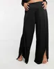 Women's Pants Womens Split Front Plus Size Wide Leg High Elastic Waist Solid Black Modal Loose Summer Spring Elegant Casual 6XL