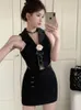 Work Dresses French Fashion Small Fragrance Women's Clothes Vest Crop Top High Waist Mini Skirts Sweet Summer Two Pieces Set Suits
