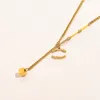 Never Fading 18K Gold Plated Brand Designer Double Letter Pendant Necklaces Classic Crystal Rhinestone Stainless Steel Choker Necklace Chain Jewelry Accessories