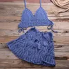 Mulheres Swimwear 2023 Crochet 2 Peças Férias de Verão Beach Cover-Ups Sexy Mulheres Bra Top Mini A-Line Saia Bikini Cover Up Wear Feminino