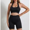 Yoga-Outfit Damen-Workout-Sets 2-teiliges Yoga-Outfit mit hoher Taille Biker-Shorts Leggings Sport-BH Fitness-Kleidung Trainingsanzug Sport-Set P230504