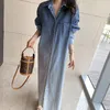 Casual Dresses Turn-turn Collar Button Denim Dress Shirt Maxi Long Sleeve Vestido De Mujer Vintage Fall Spring Korean Femme Robe Chic