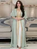 Etnische kleding Marokkaanse Caftan Luxe Silk Satin Elegante Lantern Sleeve 3pcs Dress Diamonds Abaya Moslimsets Ramadan -jurken voor vrouwen 230426