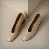 Chaussures habillées Blapunka femmes bloc talons véritables pompes en cuir véritable noir nu moyen doux en peau de mouton peu profonde dames Beige 42