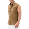 Men's Casual Shirts Cotton Linen Men's Shirt Sleeveless Fashion Man Blouses 2023 Top Male Blouse Basic Hombres Tops Beach Men Clothing