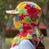 ワイドブリムハットガーデンワーキングキャップ日焼け止め夏の女性ビーチフローラルキャップアンチウブサンハットファッションフラワープリントシフォンレディースヘッドラップ