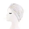 Spring Femmes Gold Sparkly Shiny Print Turban Hat Bons musulmans CHEMO CHEPEUR HIJAB HEURS PERTE COURT