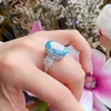 Klusterringar utsökta eleganta 12 Aquamarine Gemstone Engagement for Women Wedding Anniversary Birthday Party Ring Presents