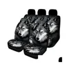 Siedziny samochodowe Ers Aimaao Wolf Print er Fl Set Fit Fit Comfort Busket i Bench Protectors do SUV Truckcar Dowód dostawa Mobilne Motor DHCX9