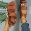 Sandalen Damen Roman Style Flat Open Round Toe Buckle Strap Schuhe Casual Beach