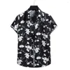 남자 T 셔츠 남자 짧은 슬리브 블라우스 하와이면 인쇄 티셔츠 여름 해변 휴가 버튼 셔츠 남성 탑