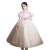 White Tulle Shiny Flower Girl Dresses spetsapplikationer Princess Girls Pageant -klänningar med långärmad kristallbåge