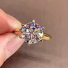 Кольцо для пасьянса 3CT Diamond Ring Solitaire Woman Silver 925 Желто -золотое кольцо.