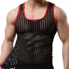Men tanktops Fashion Men Underhirt elastische bodem shirt vaste kleur mannelijk mesh sexy transparant vest sportkleding