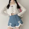 Shorts feminino casual jeans japonês kawaii lolita cintura alta renda irregular linha a jeans curto 4xl verão e-girl sexy azul