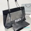 2023-Mesh Beach Totes Bag Épaule Sac À Main Sacs Grande Capacité Femmes Shopping Poche Évider Chaînes Épaule Sac À Main