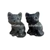 Sweet Little Natural Black Obsidian Fox Totem Gifts Adorable UV Reactive Flame Stone Yooperlite Crystal Animal Sculpture Carving Home Office Desk Table Ornament