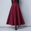 Saias de inverno mulheres saia de lã longa moda moda alta cintura lã básica feminina casual espesso elástico a-linha maxi o839 230427