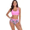 Costumi da bagno da donna 2 pezzi Bikini sexy a vita alta Costume da bagno con stampa floreale Costume da bagno push-up da donna Abbigliamento da spiaggia estivo Nuoto