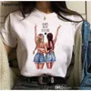 2023 패션 소녀 티셔츠 청소년 시리즈 인쇄 티 라운드 넥 느슨한 여자 친구 탑 플러스 크기 3xL 여자 짧은 슬리브 티셔츠