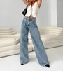 Jeans Femme Femmes Taille Haute Baggy Denim Pantalon Large Jambe Pantalon Droit Bleu Blanc Boyfriends Y2k Streetwear Vintage Loose Bottoms