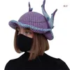Berets Knit Devil Hat Little Skullies Beanies Party Horn Y2K Halloween Funny DXAA