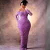 Violet grande taille sirène Aso Ebi robes de bal paillettes robe de soirée formelle deuxième réception robes d'anniversaire robes de fiançailles africaines arabes perlées AM057