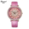 손목 시계 럭셔리 Davena Roate Spin Women 's Watch Japan Mov't Classic Crystal Lady Hours Fine Fashion Real Leather Bracelet