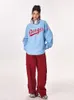 Sweats à capuche pour femmes Sweatshirts QWEEK American Retro Blue Sweat à capuche Femmes Y2K Vintage 90s Broderie Surdimensionné Preppy Style Coréen Col V Pull Top 231127