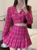 Dress Fall Small Fragrance Vintage Tweed Two Piece Set Women Crop Top Woolen Short Jacket Coat + Mini Skirts Sets Sweet 2 Piece Suits