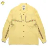 Camisas casuais masculinas preto branco amarelo wacko maria camisa de manga longa homens mulher havaí solto lapela botões tops cobra abstrato gráfico