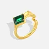 Band Rings Luxury Green Zircon Rings For Women Open Square Girl Personality Senior Wedding Jewelry Gifts Noble Temperament And Versatility AA230426