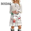 Robes décontractées Robe d'arbre de Noël Femmes douces Femmes mignonnes Imprimer Automne Hiver Manches longues Plus Taille 3D Vêtements de fête