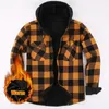 Camisas casuales para hombres Camisa con capucha para hombres Camisa con capucha con estilo con estampado a cuadros Abrigo Cálido de un solo pecho para otoño Invierno Moda Botón hacia abajo