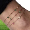 925 sterling silver cz drop anklet foot jewelry gold plated beaded chain cz station elegance women girl gift chain anklet 215cm6907307