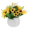 Decoratieve bloemen Wedding Tafel Decor Pot Bonsai Flower Silk Sunflowers Keramische vazen ​​Realistische nep