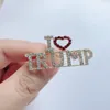 Broches TRUMP en cristal strass, Design avec lettres, cœur rouge, mots, épingle pour femmes, manteau pour filles, bijoux de robe, vente en gros