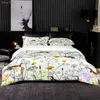 Sängkläder sätter blommor och fågelmönster duvet täckning 220x230 med örngott svart imitation satin täcke täcker sängkläder set twinqueensuper king 231124
