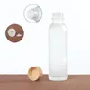 Frosted Glass Cream Bottles Round Cosmetic Jars Hand Face Lotion Pump Bottle with wood grain cap Qcixe