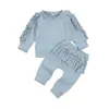 Kleidungssets 2-teiliges süßes Rüschen-Outfit-Set für Neugeborene, Mädchen, langärmelig, Baumwolle, Tops + Hosen, Herbst-Winter, lässiges Set für Kinder, Mädchen, R231127