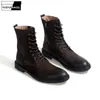 Bottes hiver Vintage travail hommes 3846 Style britannique désert militaire haut en cuir véritable chaussures de neige mâle 231124