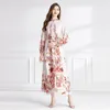 Femme Floral Blanc Party Maxi Robe Designer Robe Col Montant Slim À Lacets Taille Coupe Élégante Casual Robe De Vacances 2023 Printemps Automne Chic Piste Lanterne Manches Robes