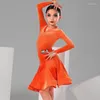 Stage Wear Robe de compétition latine professionnelle Orange Velvet Costume de performance à manches longues Filles Rumba ChaCha Vêtements de danse YS5123