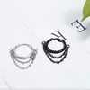 Brincos de argola 2 peças/conjunto de aço inoxidável pequeno para mulheres círculo preto grosso anel de orelha piercing borla com corrente joias