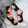 Meias masculinas feliz engraçado flor de cerejeira peixinho vintage harajuku flor beleza bonita hip hop novidade casual tripulação meia louca