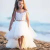 Девушка платья цветочные девушки для свадебной шейр -шейки рукава кружевные жемчужины тюл без спинки